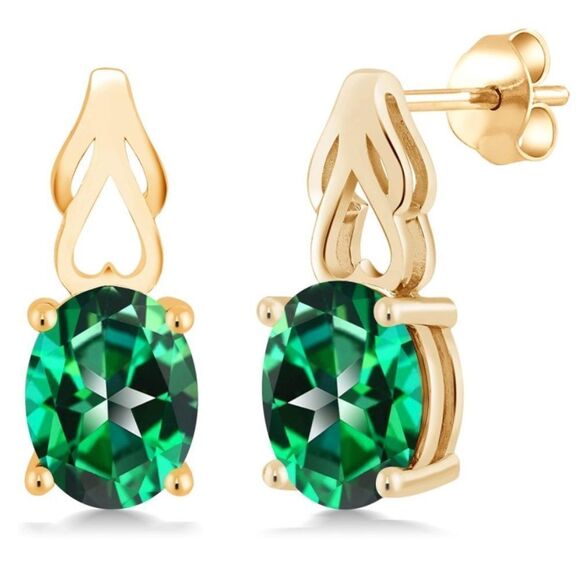 18K Yellow Gold 925 with 4.00 Cttw Rainforest Topaz Oval Post Back Drop Earrings - Picture 1 of 4